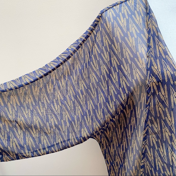 Lularoe Lindsay kimono blue gold wheat chiffon - Picture 7 of 14